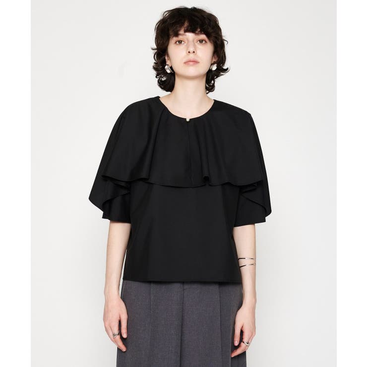 ブラック(019) | 【手洗い可】前後2WAYケープブラウス | cloenc
