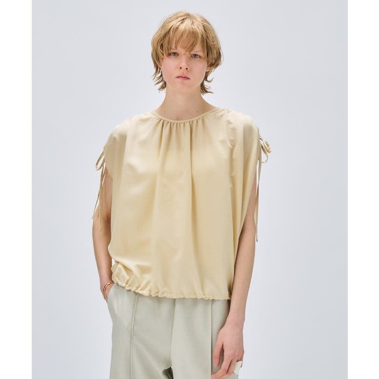 ライトイエロー(030) | 【手洗い可】ギャザーリボンブラウス | cloenc