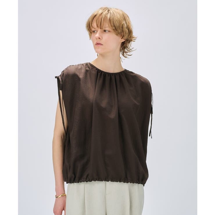 ブラウン(043) | 【手洗い可】ギャザーリボンブラウス | cloenc