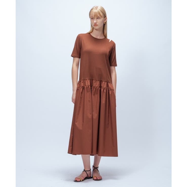 ブラウン(043) | 【手洗い可】ドッキングフレアワンピース | cloenc