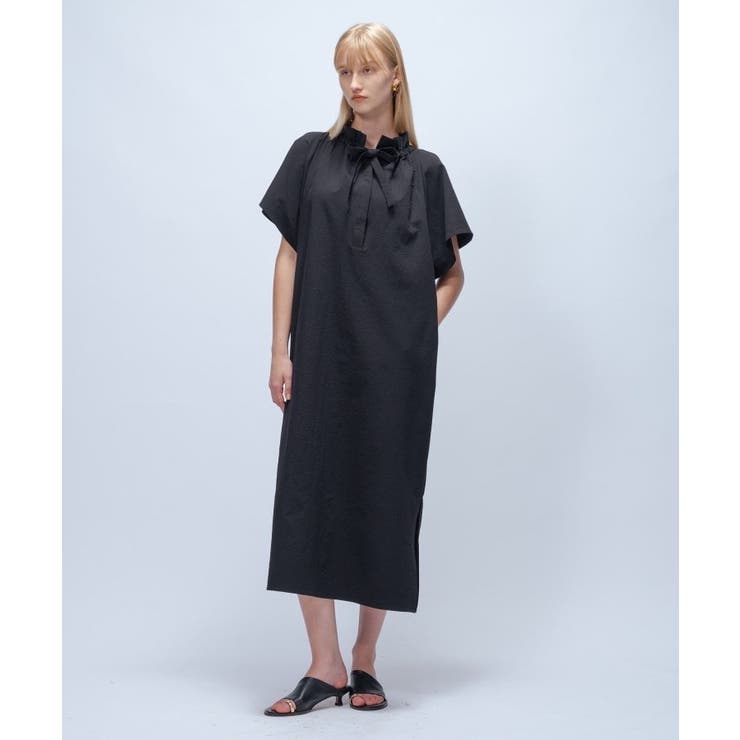 ブラック(019) | 【手洗い可】フリルリボンワンピース | cloenc