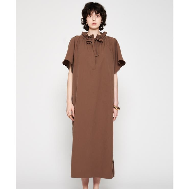 キャメルブラウン(041) | 【手洗い可】フリルリボンワンピース | cloenc