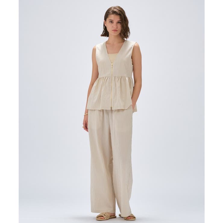 【セットアップ／手洗い可】ストライプペプラムZIPジレ | cloenc | 詳細画像1 