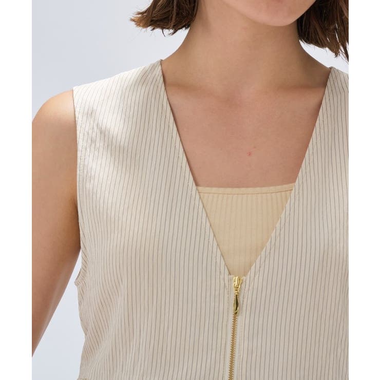 【セットアップ／手洗い可】ストライプペプラムZIPジレ | cloenc | 詳細画像6 