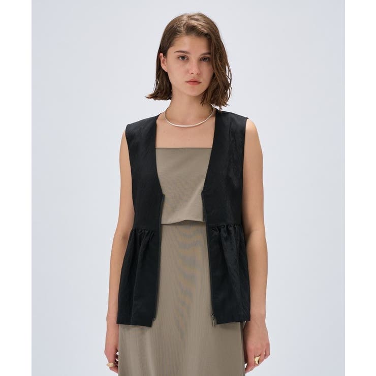 ブラック(319) | 【セットアップ／手洗い可】ストライプペプラムZIPジレ | cloenc