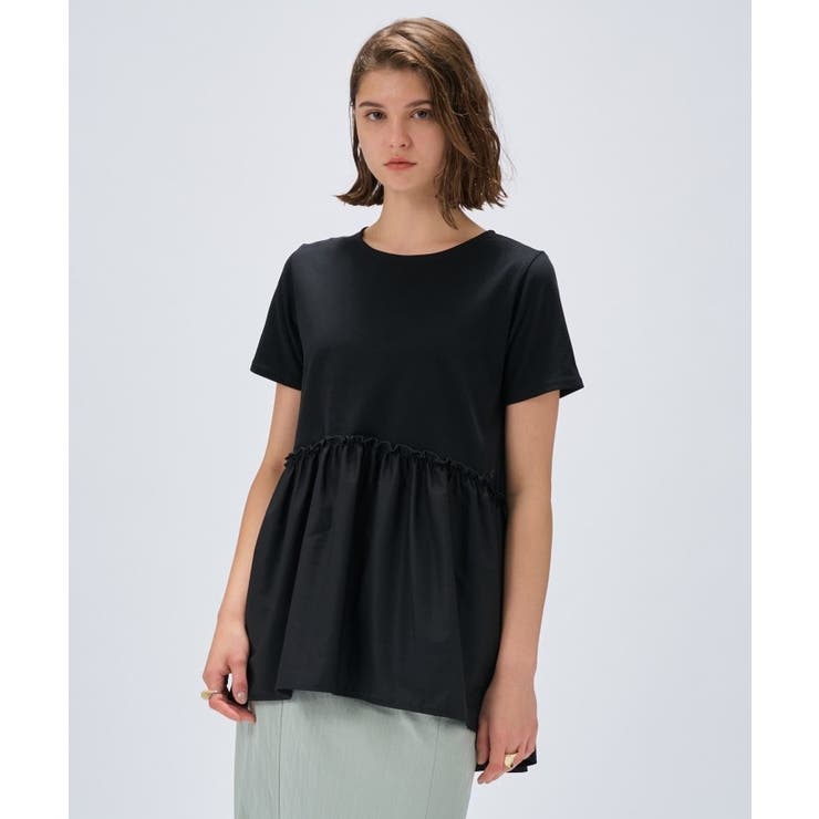 ブラック(019) | 【マシンウォッシュ】ドッキングチュニックTシャツ | cloenc