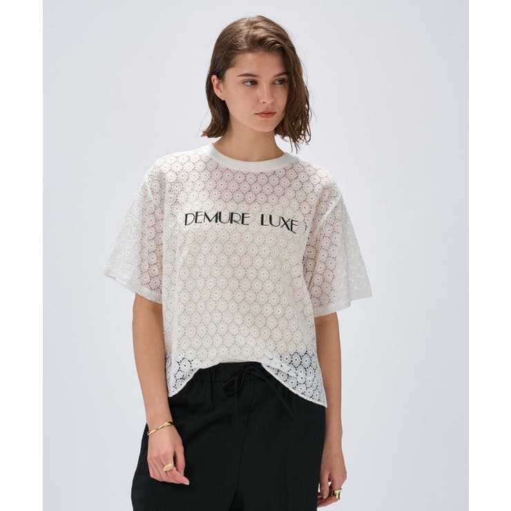 ホワイト(001) | 【手洗い可】レースロゴトップス | cloenc