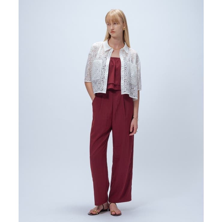 【手洗い可】ハーフスリーブレースポロトップス | cloenc | 詳細画像1 