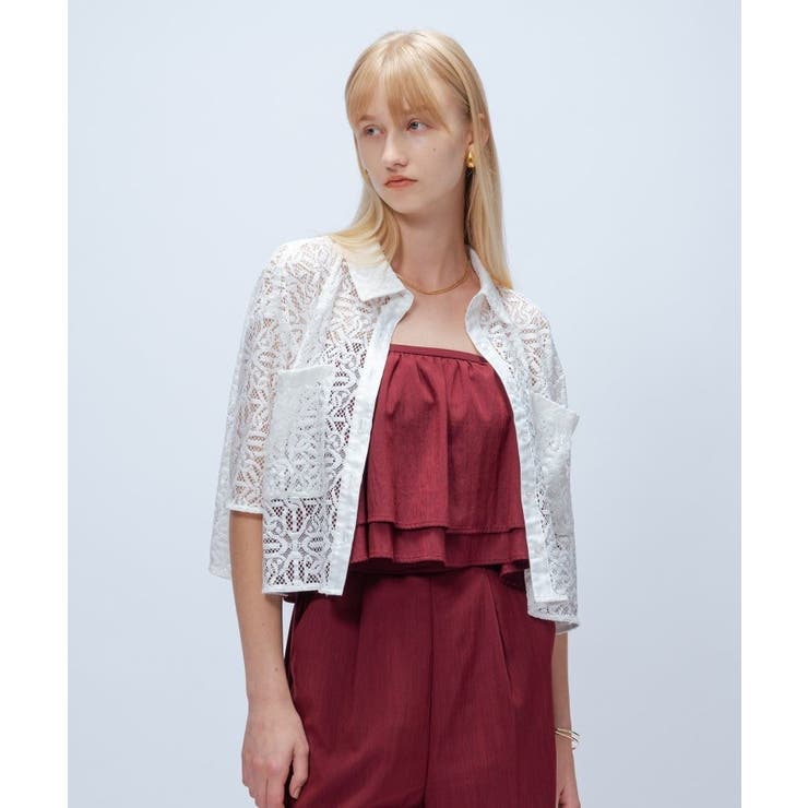 【手洗い可】ハーフスリーブレースポロトップス | cloenc | 詳細画像2 