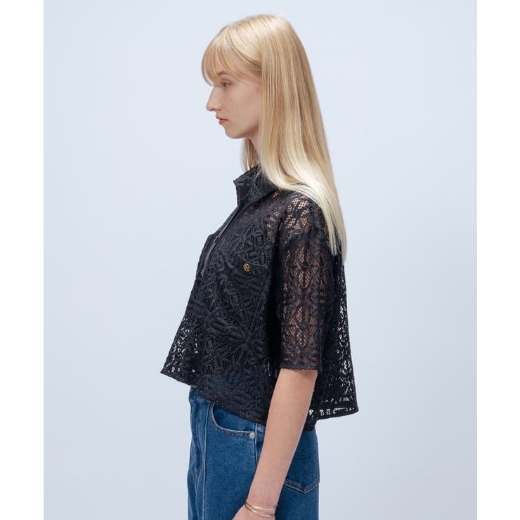 【手洗い可】ハーフスリーブレースポロトップス | cloenc | 詳細画像9 