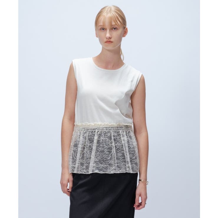 オフホワイト(003) | 【マシンウォッシュ】レースペプラムカットソー | cloenc