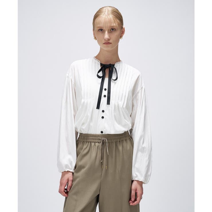 【マシンウォッシュ】リボンピンタックブラウス | cloenc | 詳細画像2 