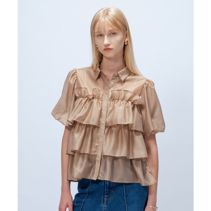 モカブラウン(042) | 【手洗い可】シアーローンティアードブラウス | cloenc