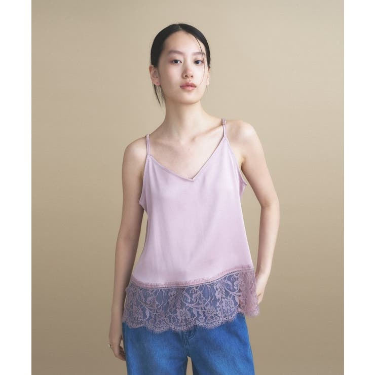 ピンク(071) | 【手洗い可】サテンレースキャミソール | cloenc