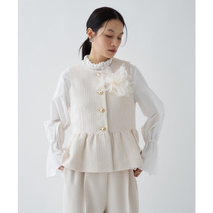 ホワイト(402) | 【オケージョン】ツイードペプラムジレ | cloenc