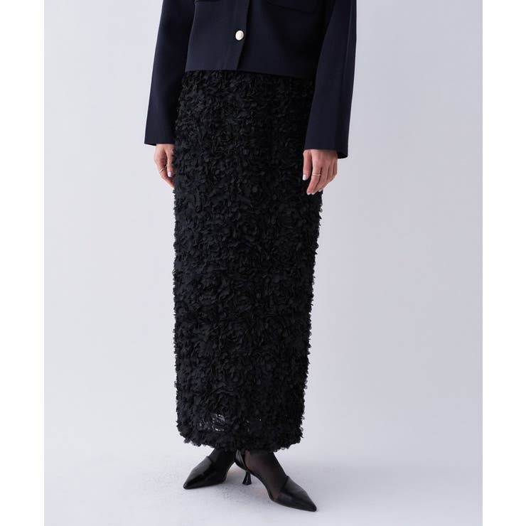 ブラック(419) | 【オケージョン／手洗い可】フラワーチュールレーススカート | cloenc