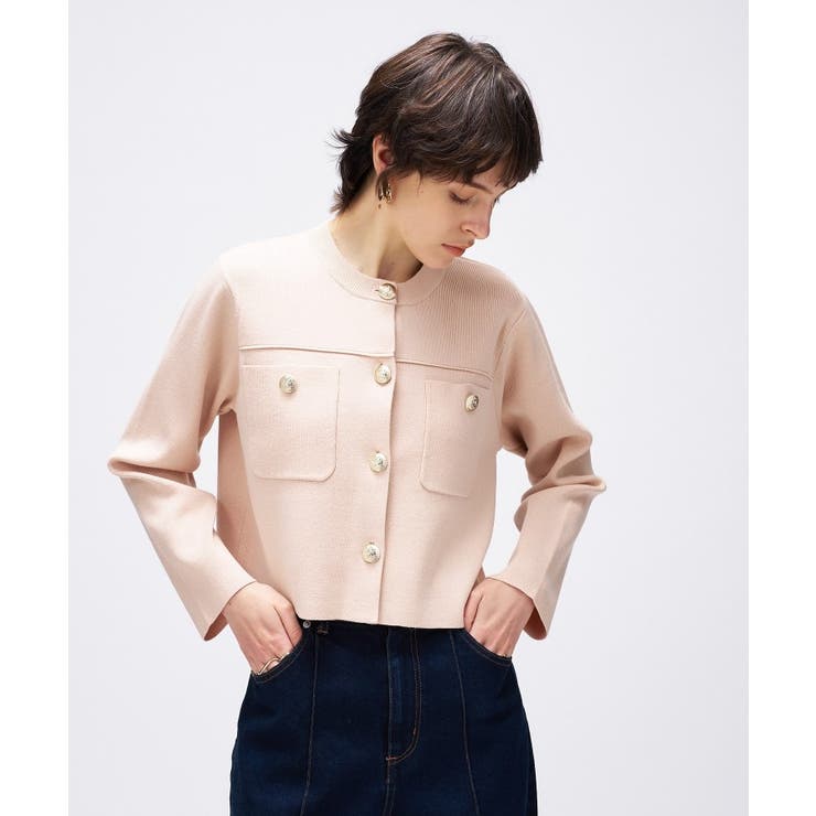 【オケージョン／手洗い可】ノーカラーニットカーディガン | cloenc | 詳細画像1 