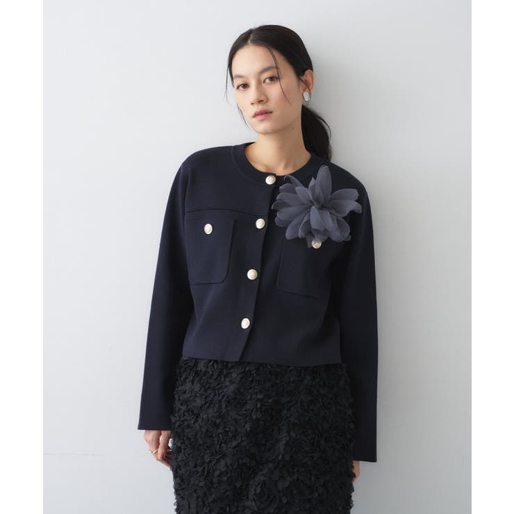 【オケージョン／手洗い可】ノーカラーニットカーディガン | cloenc | 詳細画像2 