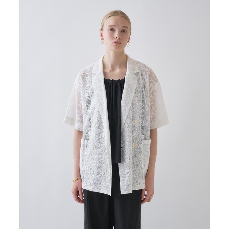 ホワイト(401) | シアーフラワーメッシュジャケット | cloenc