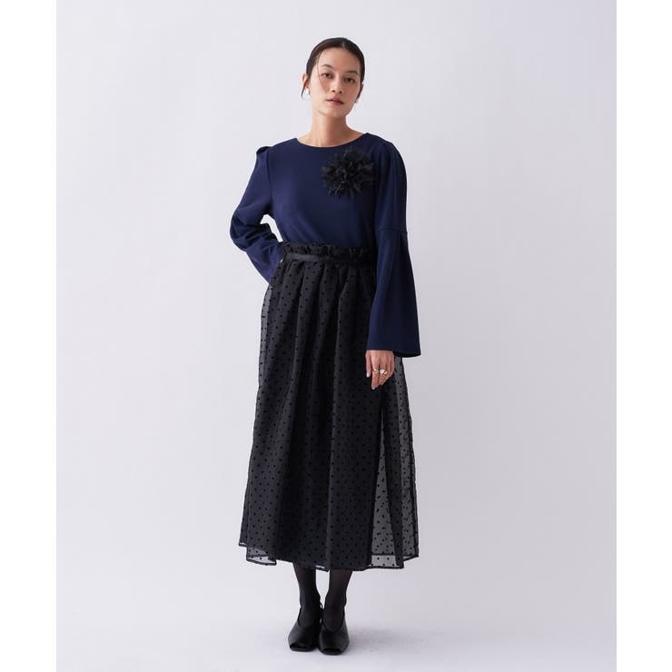 ネイビー(094) | 【セットアイテム オケージョン 手洗い可】ドットチュールレイヤードセットワンピー… | cloenc