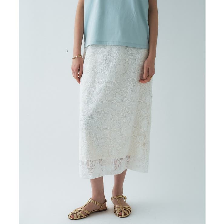 ホワイト(101) | 【手洗い可】レースイージーナロースカート | cloenc