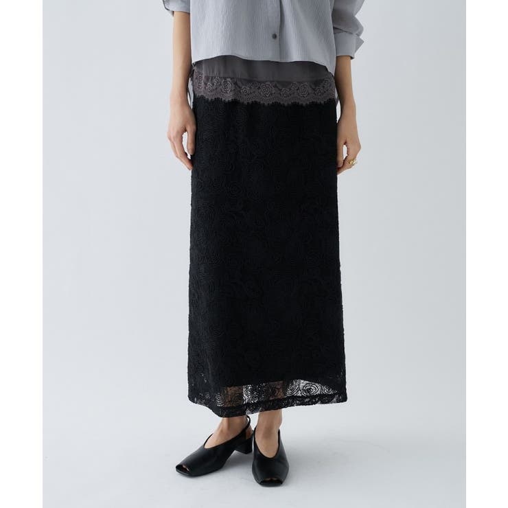 ブラック(119) | 【手洗い可】レースイージーナロースカート | cloenc
