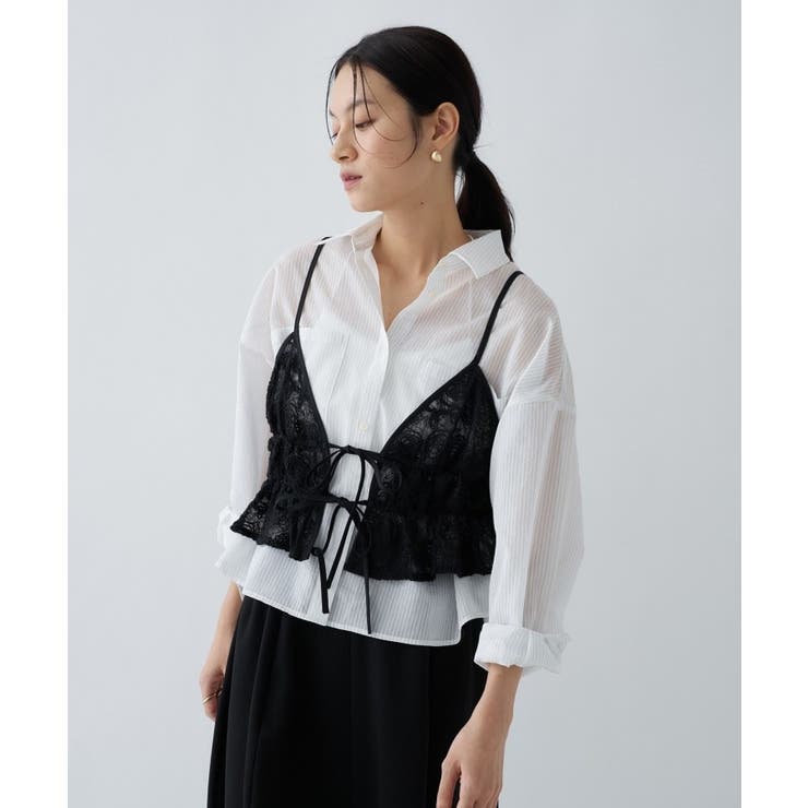 ブラック(119) | 【手洗い可】シアーフラワーレースキャミソール | cloenc