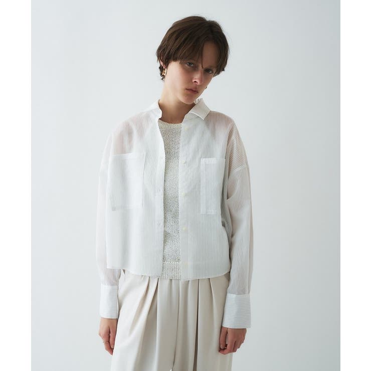 ホワイト(301) | 【手洗い可】シアーストライプシャツ | cloenc