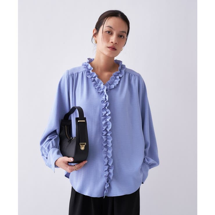 サックスブルー(090) | 【オケージョン／手洗い可】フリルブラウス | cloenc