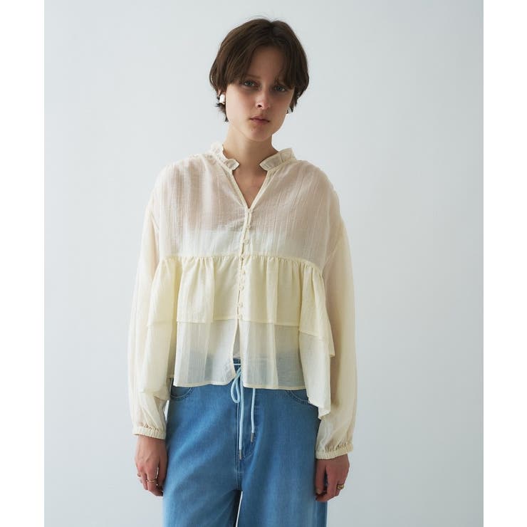 ライトイエロー(030) | 【手洗い可】シアーティアードフリルブラウス | cloenc