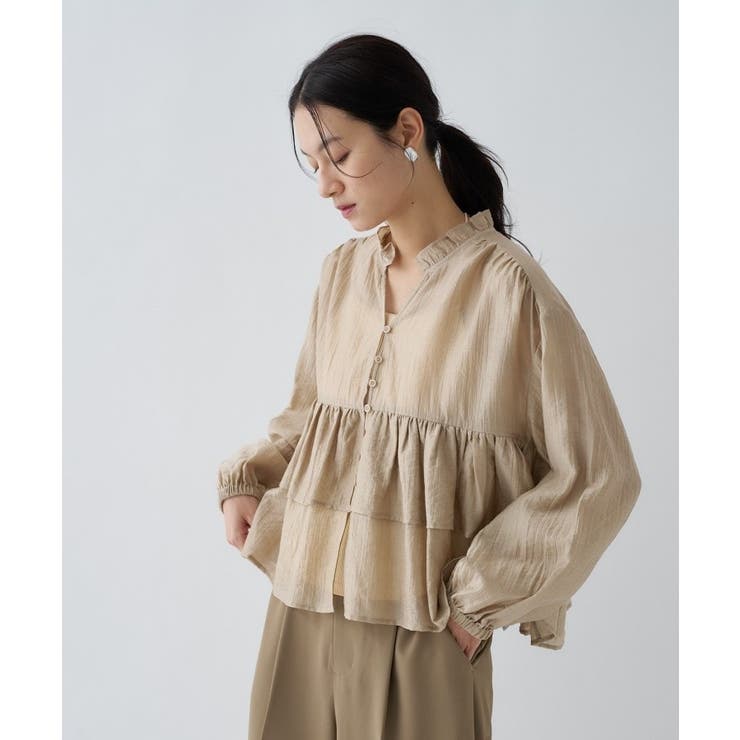 キャメルブラウン(041) | 【手洗い可】シアーティアードフリルブラウス | cloenc