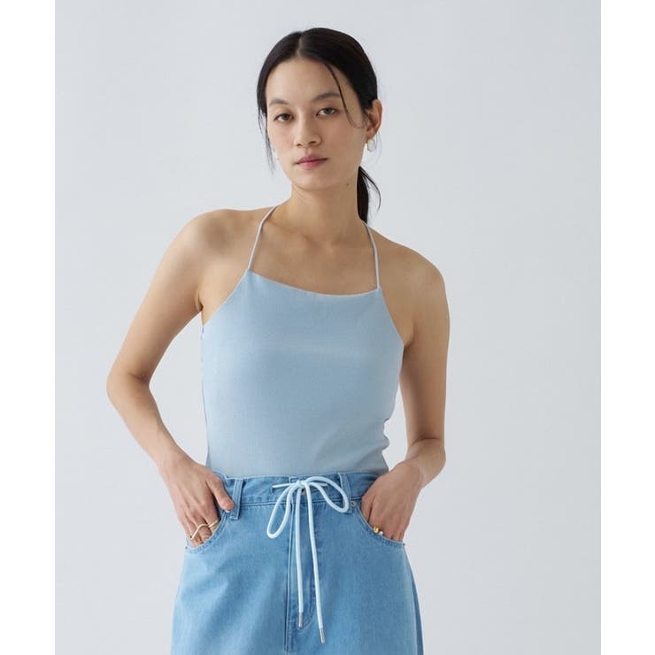 サックスブルー(090) | 【カップ付き／マシンウォッシュ】デザインキャミソール | cloenc