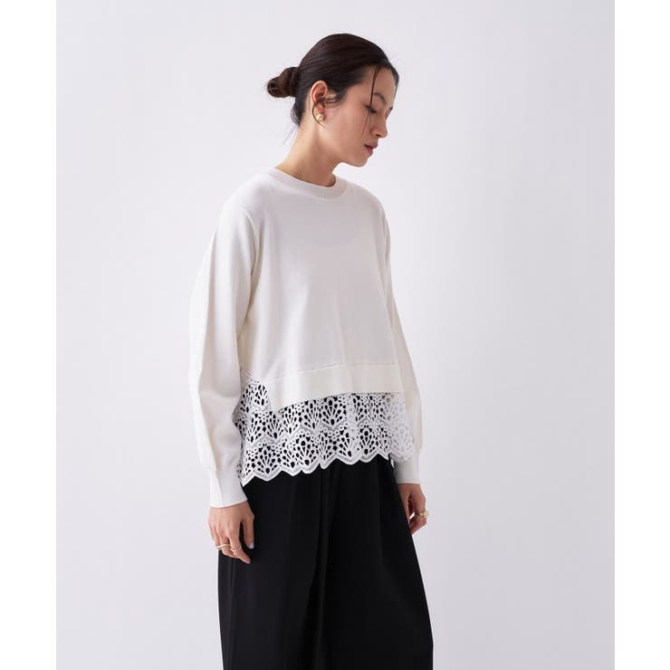 【手洗い可】レースドッキングニットプルオーバー | cloenc | 詳細画像5 