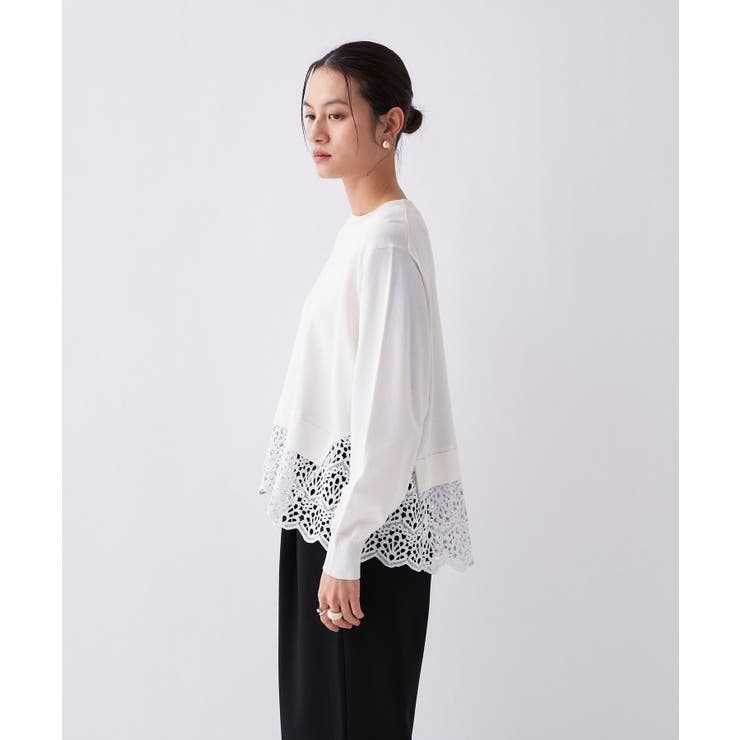 【手洗い可】レースドッキングニットプルオーバー | cloenc | 詳細画像7 