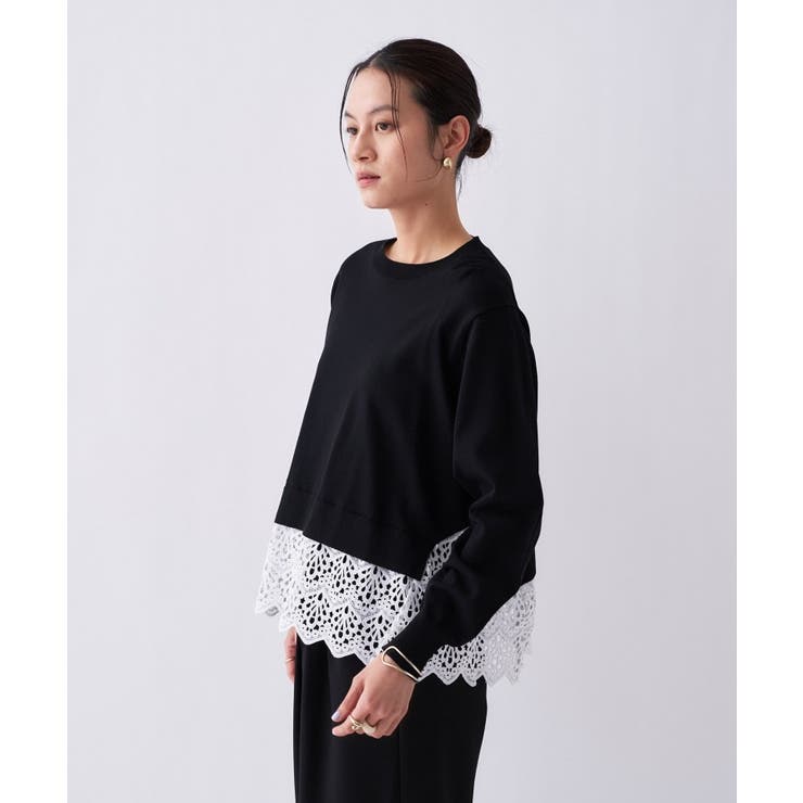【手洗い可】レースドッキングニットプルオーバー | cloenc | 詳細画像15 