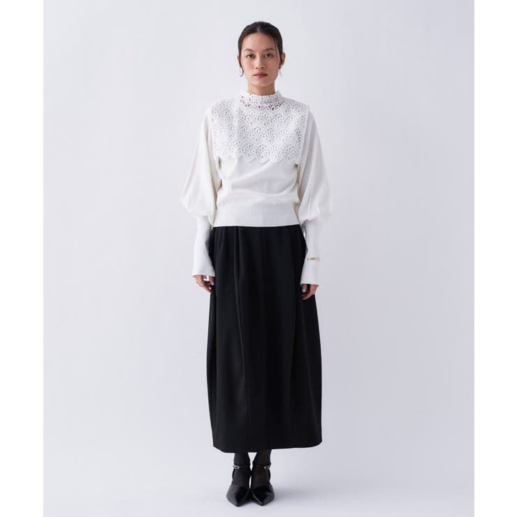 【2way／手洗い可】2wayレースパフスリーブニット | cloenc | 詳細画像1 