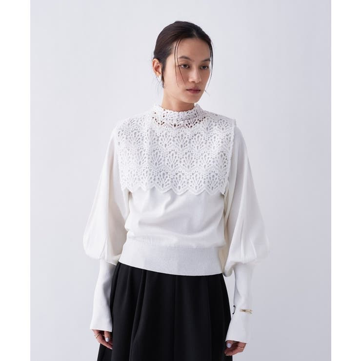 【2way／手洗い可】2wayレースパフスリーブニット | cloenc | 詳細画像3 