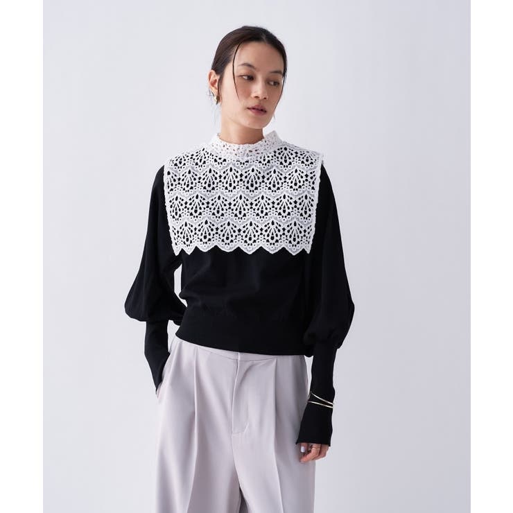 ブラック(519) | 【2way／手洗い可】2wayレースパフスリーブニット | cloenc