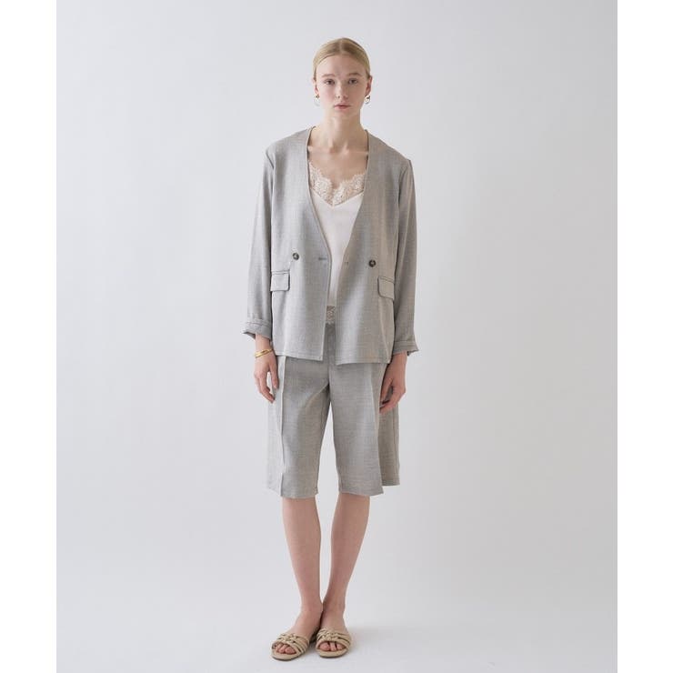 【セットアップ／接触冷感／マシンウォッシュ】リネンライクノーカラージャケット | cloenc | 詳細画像1 