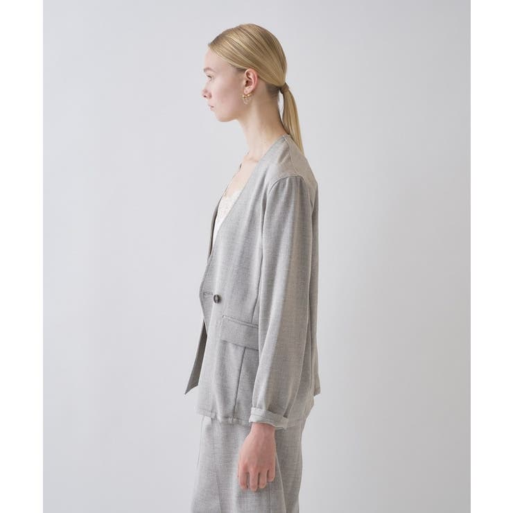 【セットアップ／接触冷感／マシンウォッシュ】リネンライクノーカラージャケット | cloenc | 詳細画像4 