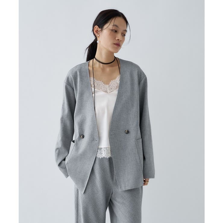 ライトグレー(411) | 【セットアップ／接触冷感／マシンウォッシュ】リネンライクノーカラージャケット | cloenc