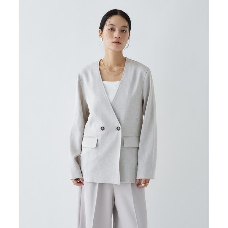 ライトベージュ(451) | 【セットアップ／接触冷感／マシンウォッシュ】リネンライクノーカラージャケット | cloenc