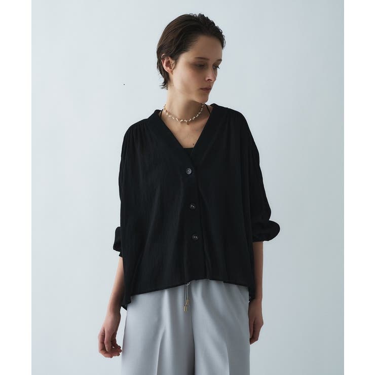 ブラック(019) | 【セットアップ／手洗い可】スキッパーシアーブラウス | cloenc