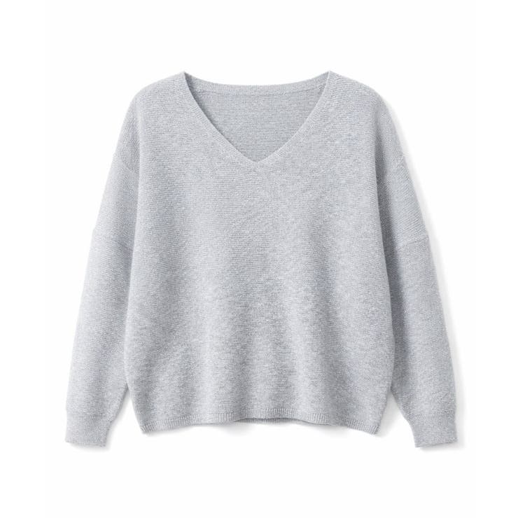 ライトグレー(410) | 【手洗い可】Vネックラメガーターニット | cloenc