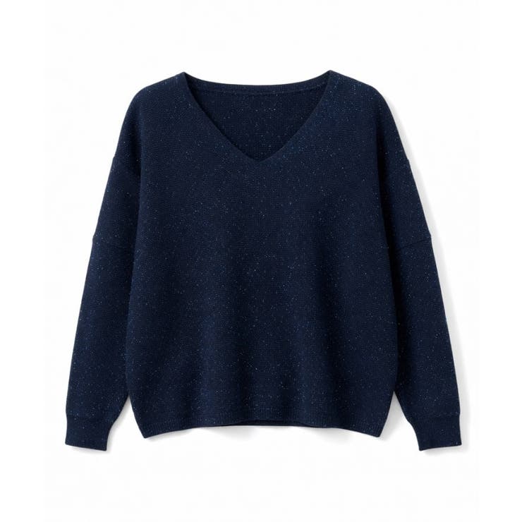 ネイビー(494) | 【手洗い可】Vネックラメガーターニット | cloenc