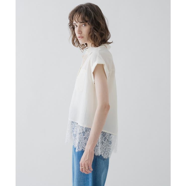 【ひんやり／体型カバー】レースフレンチスリーブブラウス | cloenc | 詳細画像5 