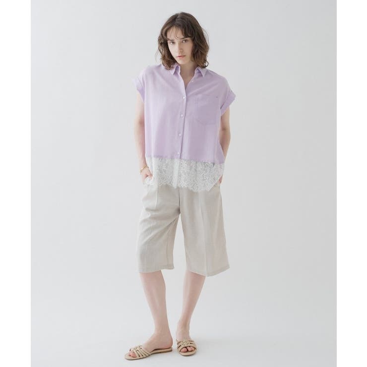 【ひんやり／体型カバー】レースフレンチスリーブブラウス | cloenc | 詳細画像8 