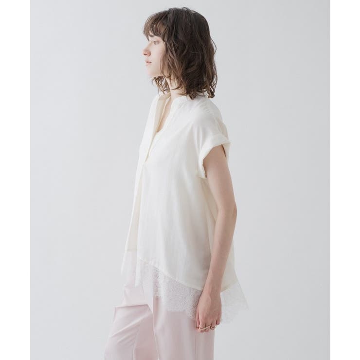 【ひんやり／体型カバー】レースフレンチスリーブ スキッパーブラウス | cloenc | 詳細画像5 