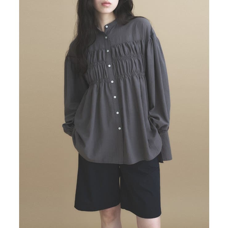 チャコールグレー(014) | 【マシンウォッシュ】シャーリング チュニックブラウス | cloenc