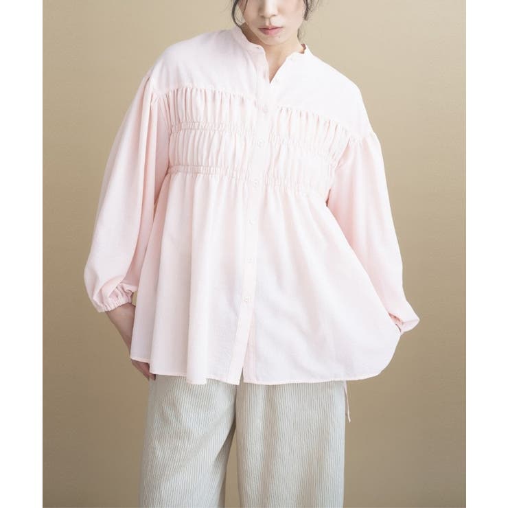 ライトピンク(070) | 【マシンウォッシュ】シャーリング チュニックブラウス | cloenc